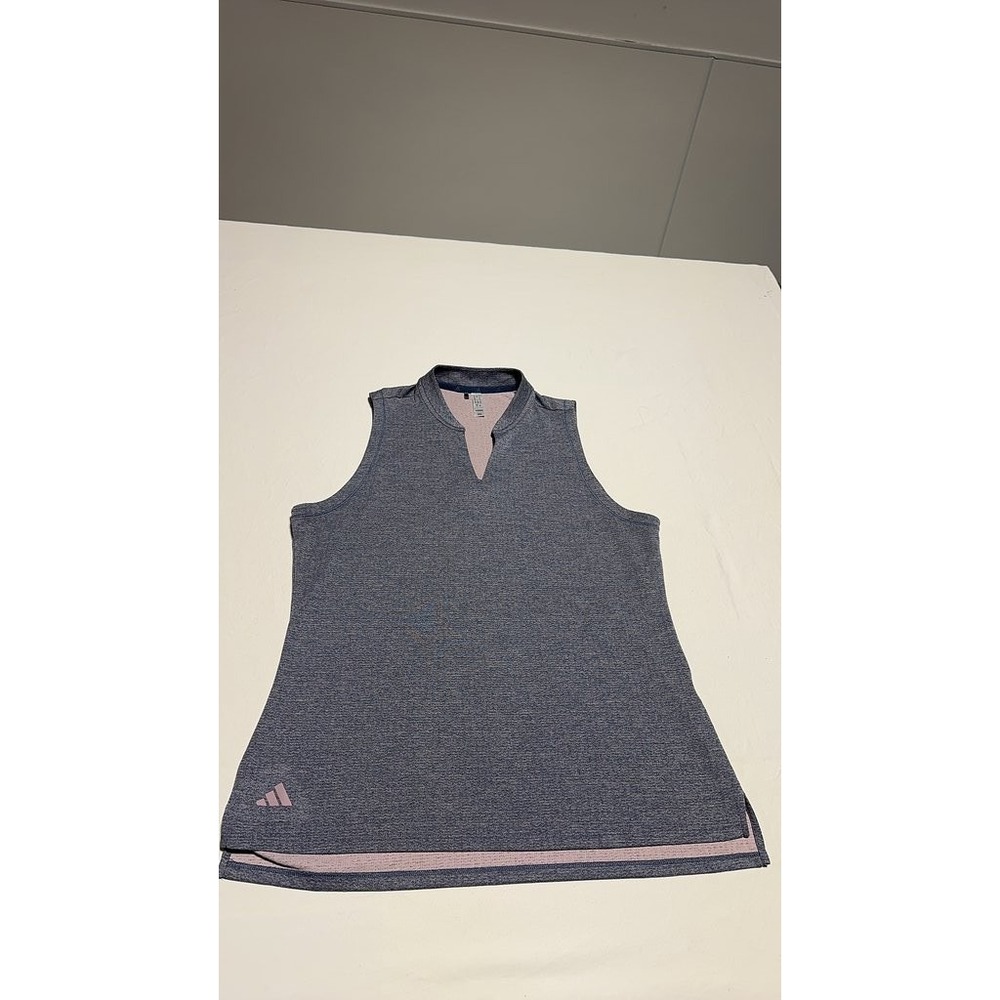 Adidas Womens Sleeveless Athletic Top Heathered Blue Pink V-Neck Tank Large